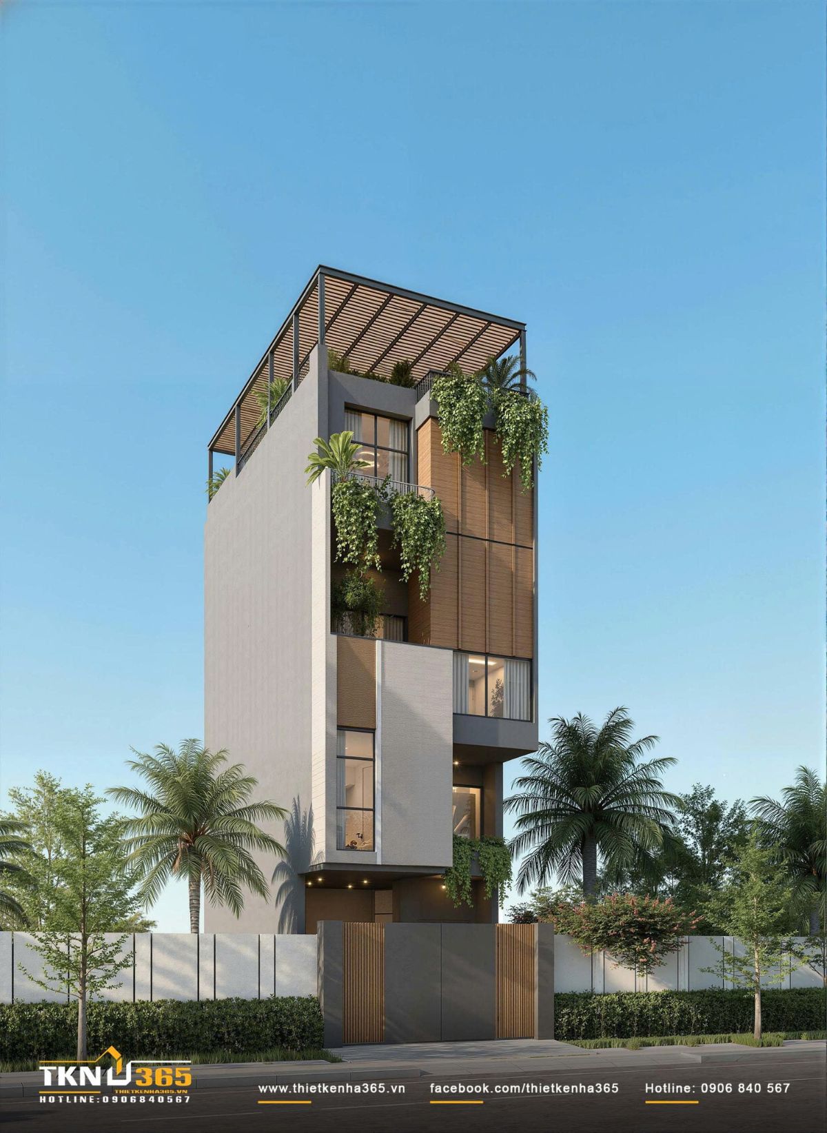 Thiết kế rooftop gia đình với cây xanh bố trí theo nhiều lớp