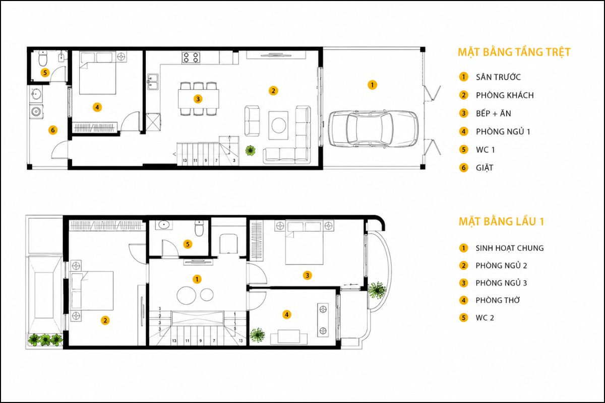 35+ Mẫu Nhà 1 Trệt 1 Lầu 3 Phòng Ngủ 1 Phòng Thờ Đẹp, Công Năng Khoa Học 14 Công năng tầng trệt trong mẫu nhà 1 trệt 1 lầu 3 phòng ngủ 1 phòng thờ đẹp nên tối ưu theo nhu cầu dài hạn của gia đình (Ảnh: Sưu tầm)