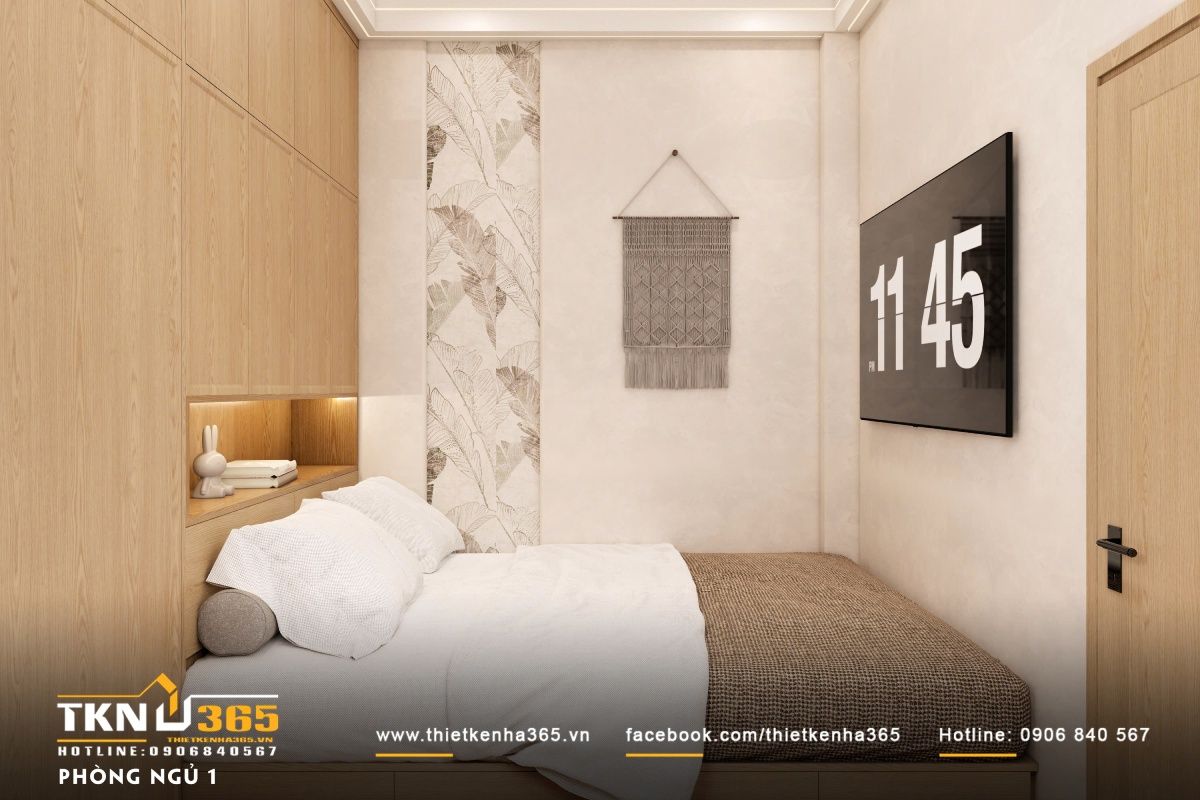 Mẫu nhà 1 trệt 2 lầu 4x10 bố trí phòng ngủ ở tầng trệt thuận tiện cho người lớn tuổi sử dụng nhưng ảnh hưởng đáng kể đến không gian sinh hoạt chung