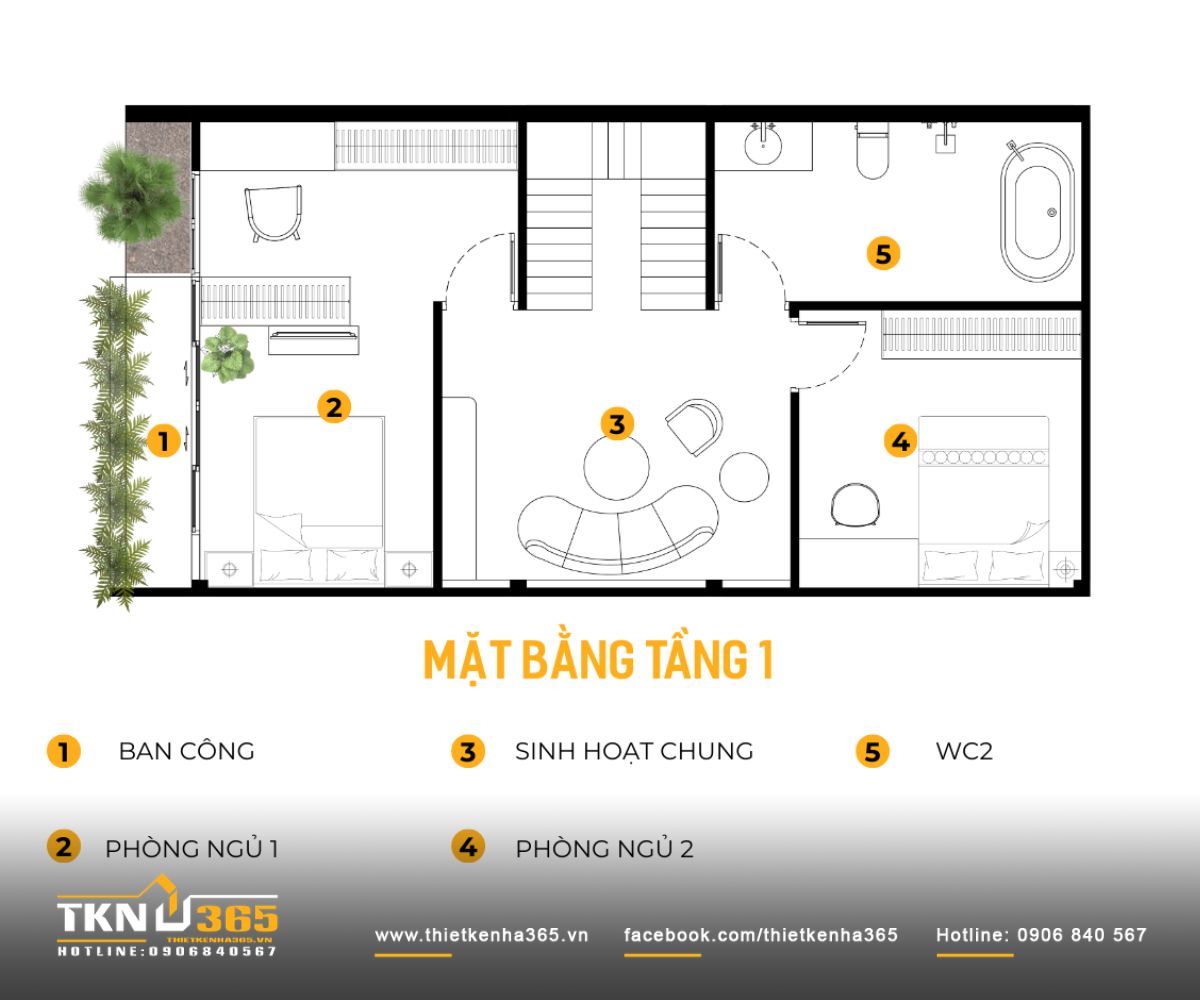 35+ Mẫu Nhà 1 Trệt 2 Lầu 5x14m Đẹp, Hiện Đại Và Tối Ưu Công Năng 12 Bản vẽ mặt bằng lầu 1 mẫu nhà 1 trệt 2 lầu 5x14m đẹp với các phòng ngủ bố trí hợp lý