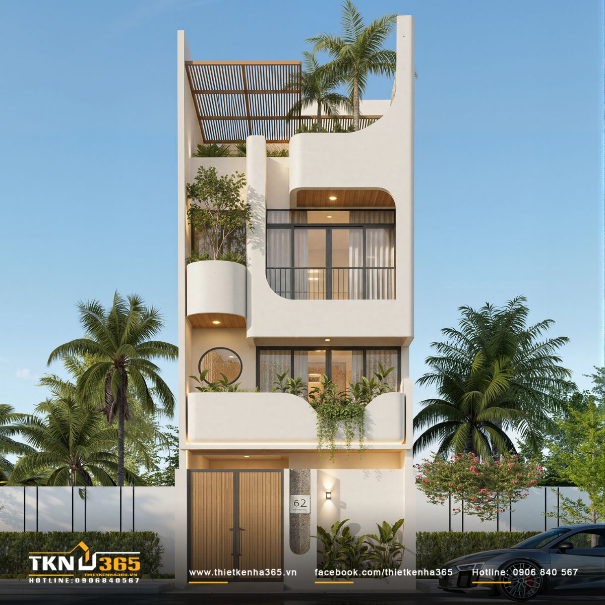 35+ Mẫu Nhà 1 Trệt 2 Lầu 5x14m Đẹp, Hiện Đại Và Tối Ưu Công Năng 24 Mẫu nhà 1 trệt 2 lầu 5x14m đẹp có sân thượng trồng cây tạo thêm không gian thư giãn cho gia đình