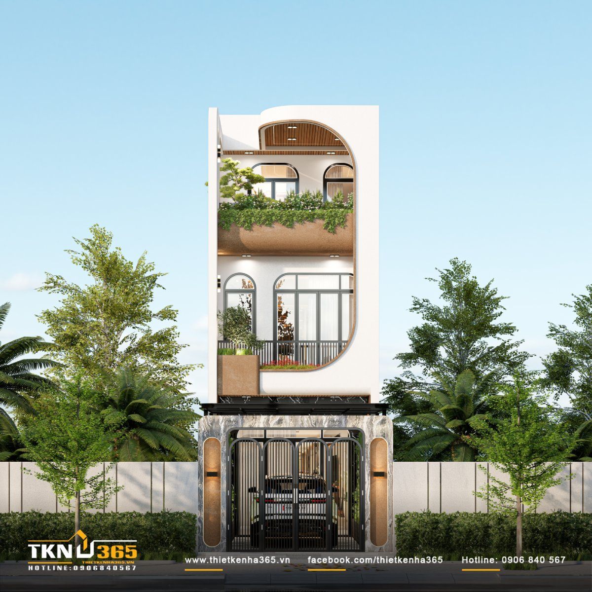 35+ Mẫu Nhà 1 Trệt 2 Lầu 5x14m Đẹp, Hiện Đại Và Tối Ưu Công Năng 6 Mẫu nhà 1 trệt 2 lầu 5x14m đẹp bố trí gara ô tô ở tầng trệt