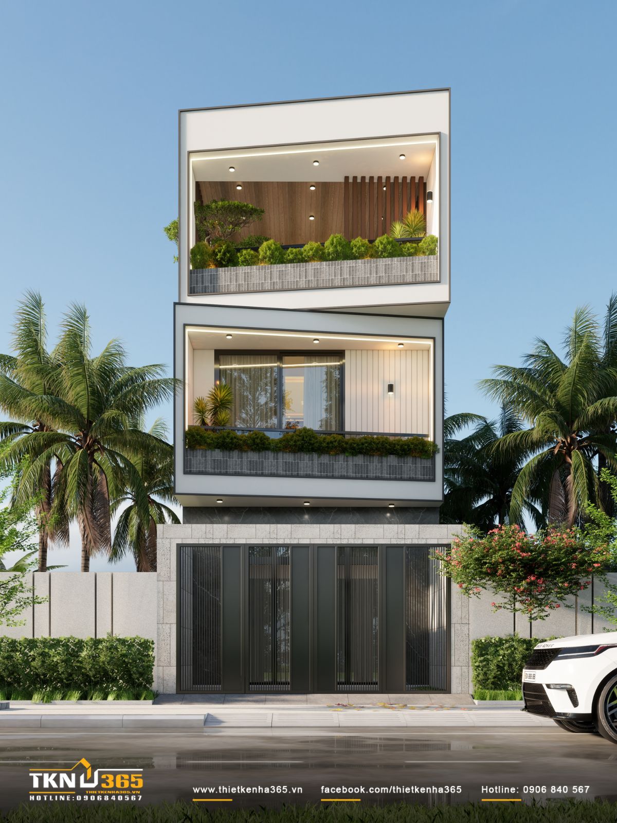 35+ Mẫu Nhà 1 Trệt 2 Lầu 5x14m Đẹp, Hiện Đại Và Tối Ưu Công Năng 9 Mẫu nhà 1 trệt 2 lầu 5x14m đẹp thiết kế mái bằng tạo hình khối vuông vức