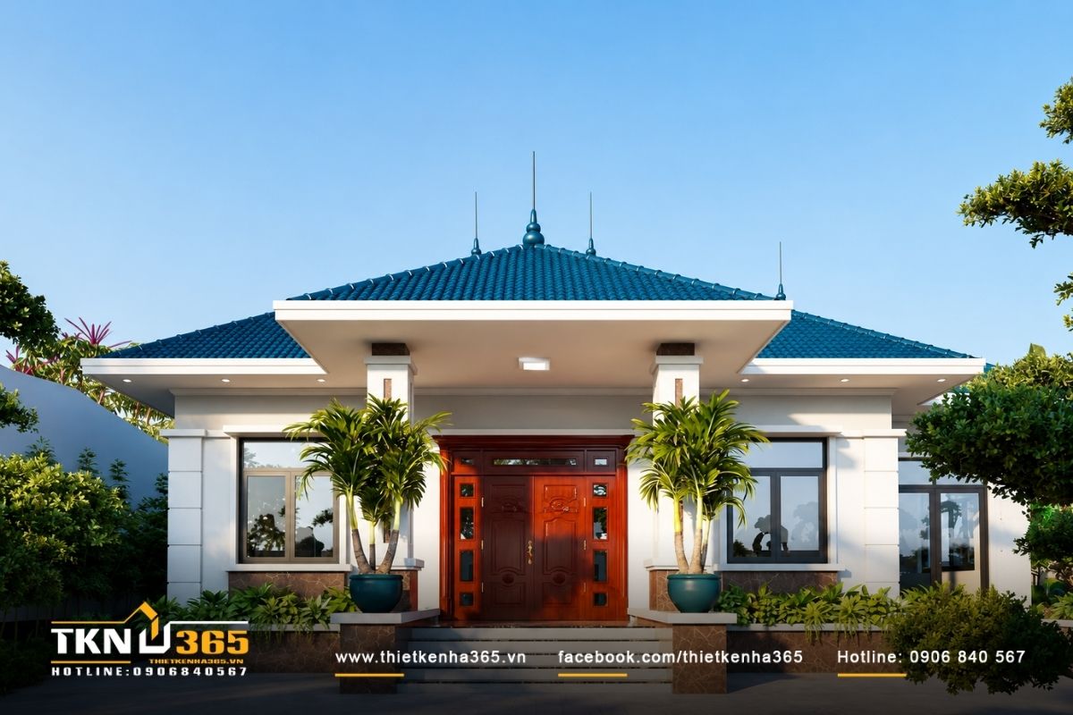 Mẫu Nhà Tân Cổ Điển 1 Tầng Đẹp, Sang Trọng Và Hài Hòa Sân Vườn 1 Mẫu nhà tân cổ điển 1 tầng đẹp nổi bật nhờ tỷ lệ kiến trúc cân đối, công năng tiện nghi và khả năng kết nối hài hòa với sân vườn