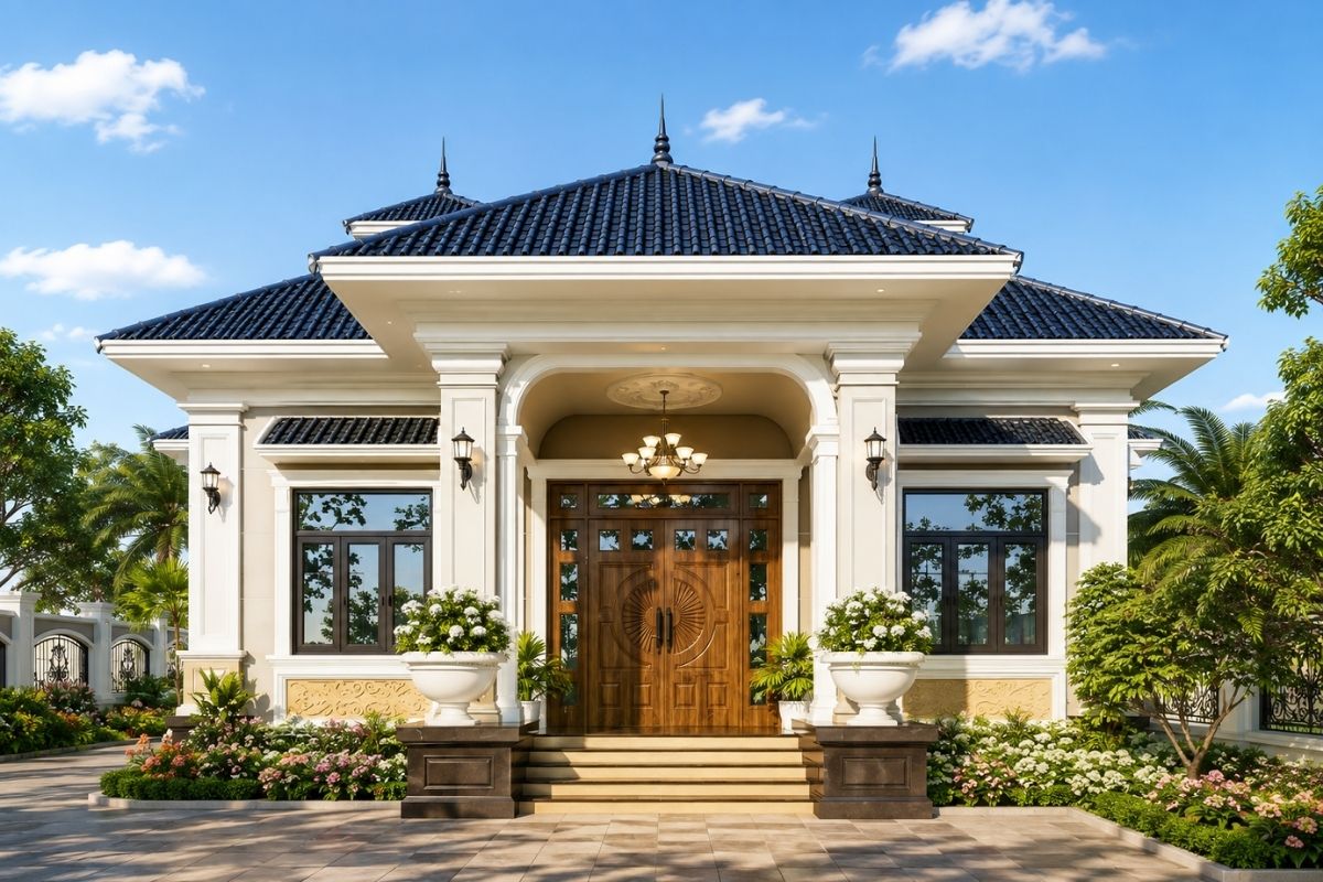 Mẫu Nhà Tân Cổ Điển 1 Tầng Đẹp, Sang Trọng Và Hài Hòa Sân Vườn 11 Mẫu nhà tân cổ điển 1 tầng đẹp phù hợp với những lô đất có diện tích khác nhau (Ảnh: Sưu tầm)