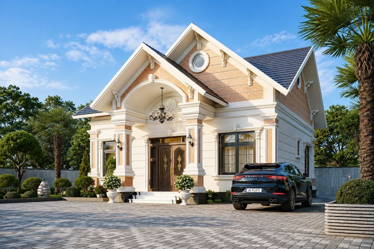 Mẫu Nhà Tân Cổ Điển 1 Tầng Đẹp, Sang Trọng Và Hài Hòa Sân Vườn 13 Tùy vào sở thích, ngân sách và điều kiện thực tế, gia chủ sẽ lựa chọn mẫu nhà tân cổ điển 1 tầng đẹp với hệ mái phù hợp (Ảnh: Sưu tầm)