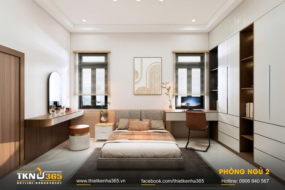 Mẫu Nhà Tân Cổ Điển 1 Tầng Đẹp, Sang Trọng Và Hài Hòa Sân Vườn 16 Số lượng phòng ngủ trong mẫu nhà tân cổ điển 1 tầng đẹp phụ thuộc vào nhu cầu sử dụng thực tế