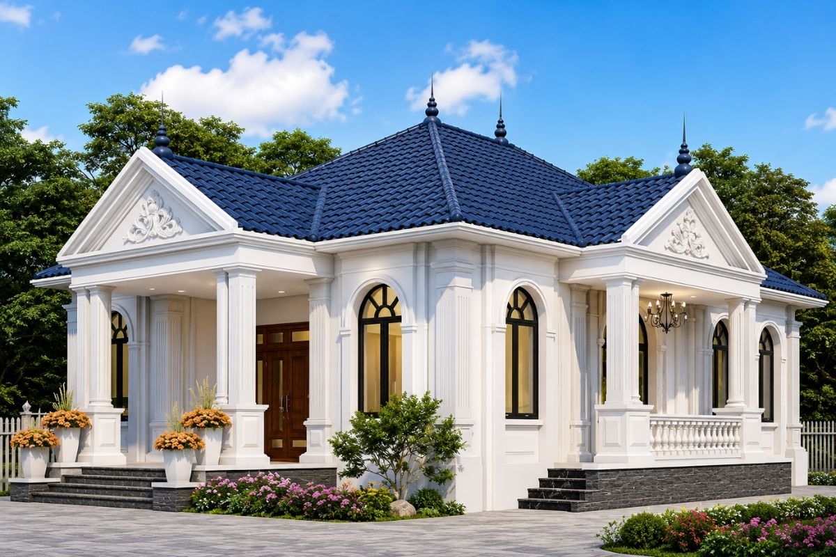 Mẫu Nhà Tân Cổ Điển 1 Tầng Đẹp, Sang Trọng Và Hài Hòa Sân Vườn 19 Trong nhà tân cổ điển 1 tầng, cảnh quan sân vườn cần thống nhất với thiết kế tổng thể của công trình (Ảnh: Sưu tầm)