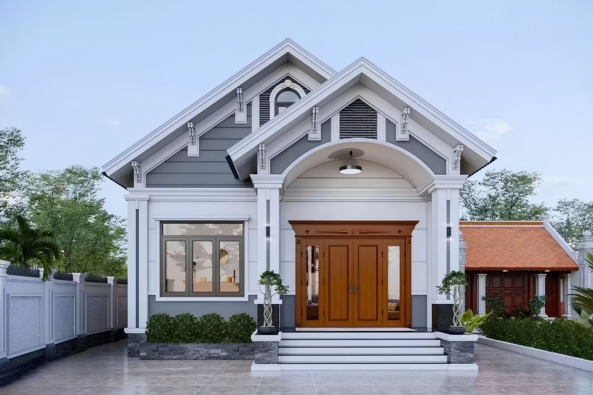 Mẫu Nhà Tân Cổ Điển 1 Tầng Đẹp, Sang Trọng Và Hài Hòa Sân Vườn 8 Nhà tân cổ điển 1 tầng 3 phòng ngủ là phương án cân bằng giữa diện tích, công năng và chi phí cho gia đình khoảng 4 - 5 thành viên (Ảnh: Sưu tầm)