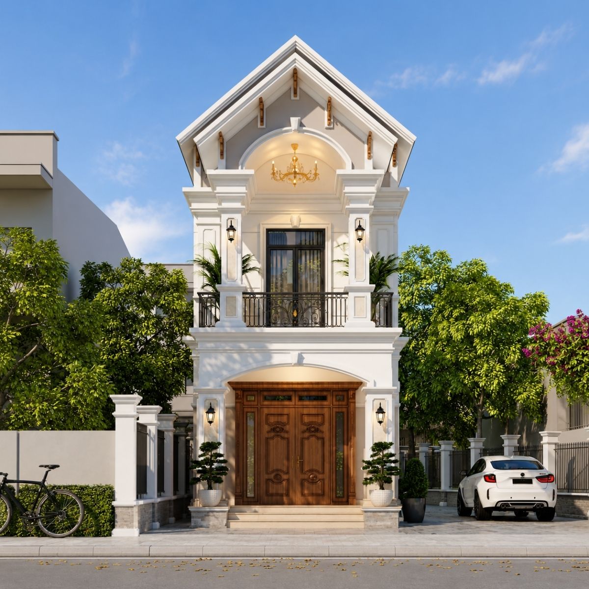 25+ Mẫu Nhà Tân Cổ Điển 1 Trệt 1 Lầu Đẹp, Sang Trọng Và Không Lỗi Thời 17 Nhà ở quy mô 1 trệt 1 lầu phù hợp với cả phong cách tân cổ điển và hiện đại, vì thế, gia chủ có thể lựa chọn dựa theo sở thích, điều kiện và nhu cầu sử dụng thực tế (Ảnh: Sưu tầm)