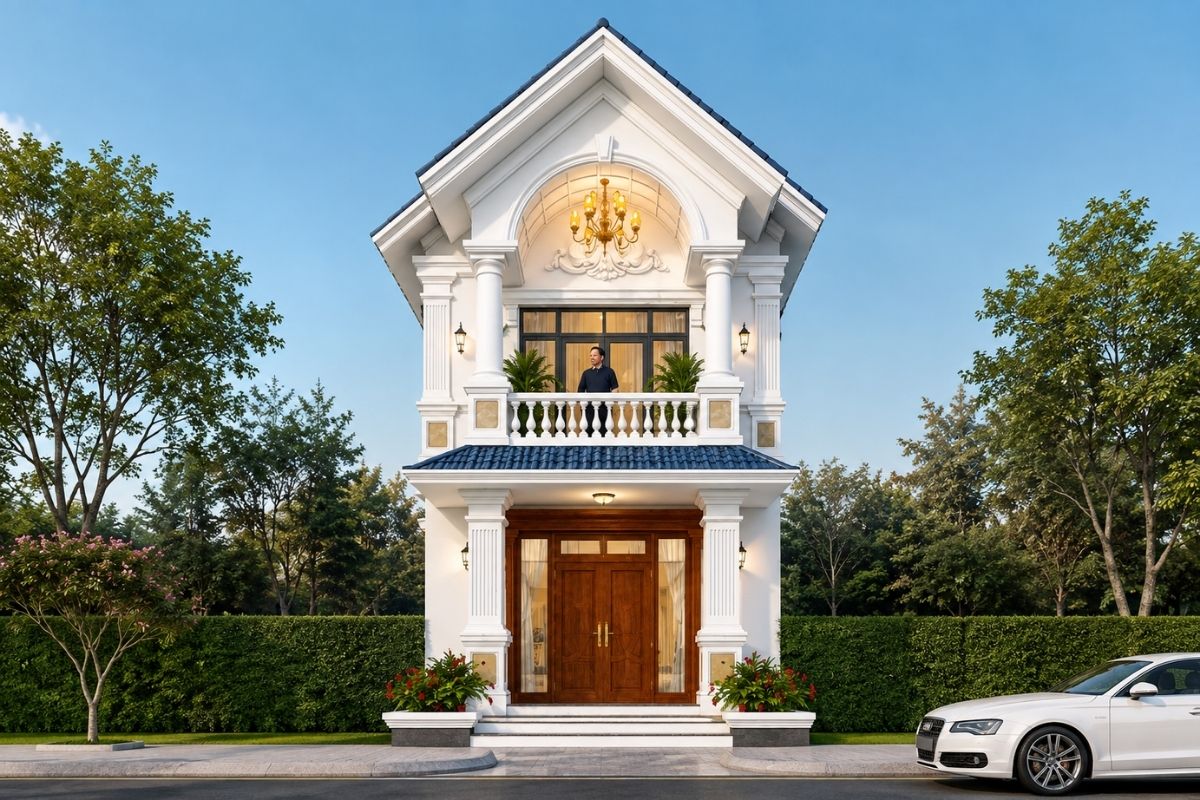 25+ Mẫu Nhà Tân Cổ Điển 1 Trệt 1 Lầu Đẹp, Sang Trọng Và Không Lỗi Thời 4 Mẫu nhà tân cổ điển mái Thái 2 tầng gây ấn tượng với hệ mái cao ráo, thích nghi tốt với thời tiết tại địa phương (Ảnh: Sưu tầm)