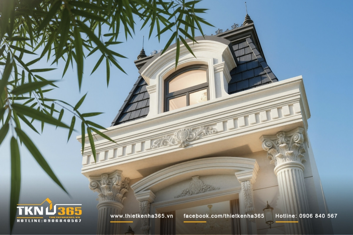 Lựa chọn GRC, đá ốp, sắt, nhôm kính và sơn ngoại thất hợp lý giúp thiết kế nhà 3 tầng tân cổ điển đẹp mà vẫn kiểm soát ngân sách