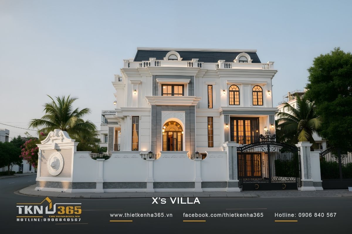 Nhà tân cổ điển 3 tầng mái Mansard mang vẻ bề thế đặc trưng, phù hợp biệt thự và những công trình có mặt tiền rộng
