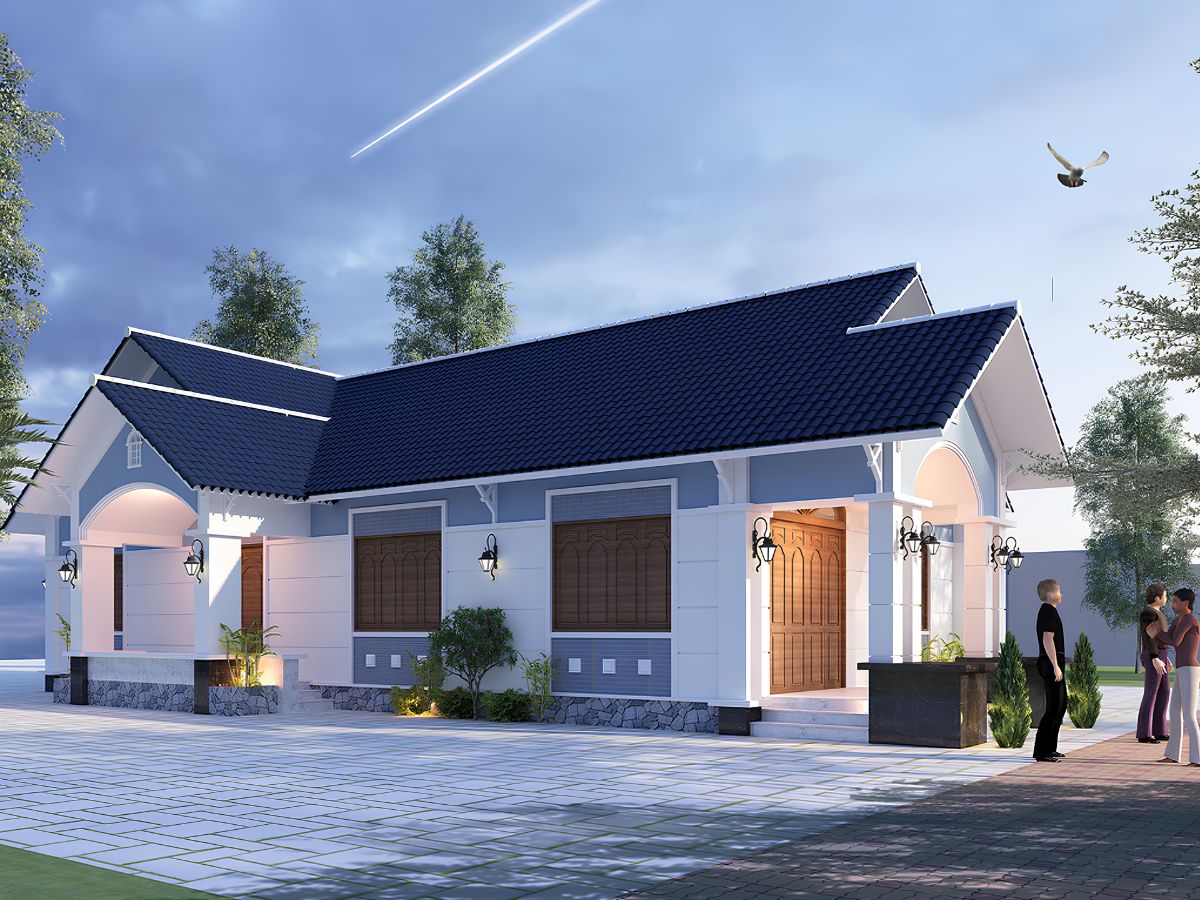 Mẫu thiết kế nhà mái Thái phong cách tối giản gây ấn tượng với mặt tiền tinh gọn, giúp dễ thi công và tối ưu ngân sách