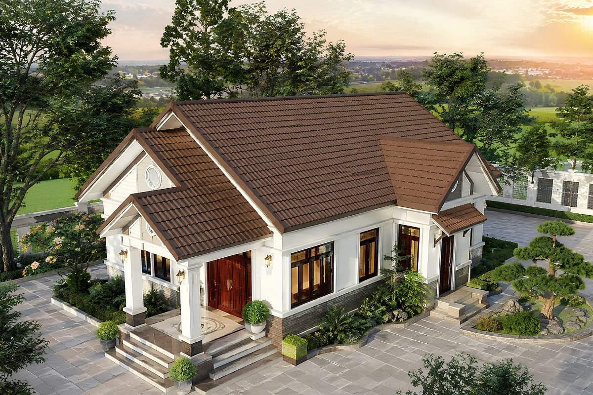 Hệ mái Thái lợp tôn giả ngói có chi phí thấp cùng quy trình thi công đơn giản (Ảnh: Sưu tầm)