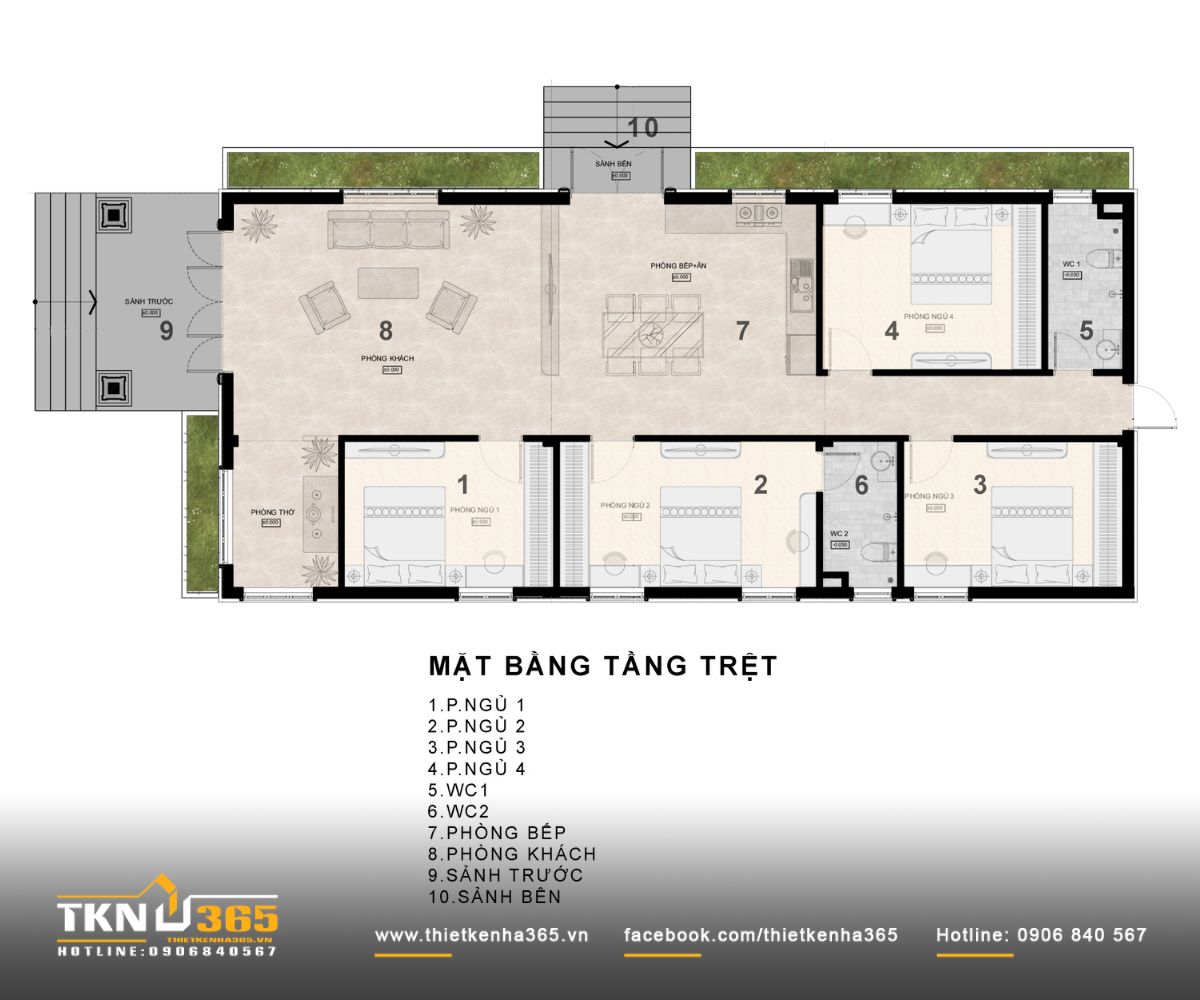 Bản vẽ nhà mái Thái BT House với các khu vực chức năng phân chia khoa học