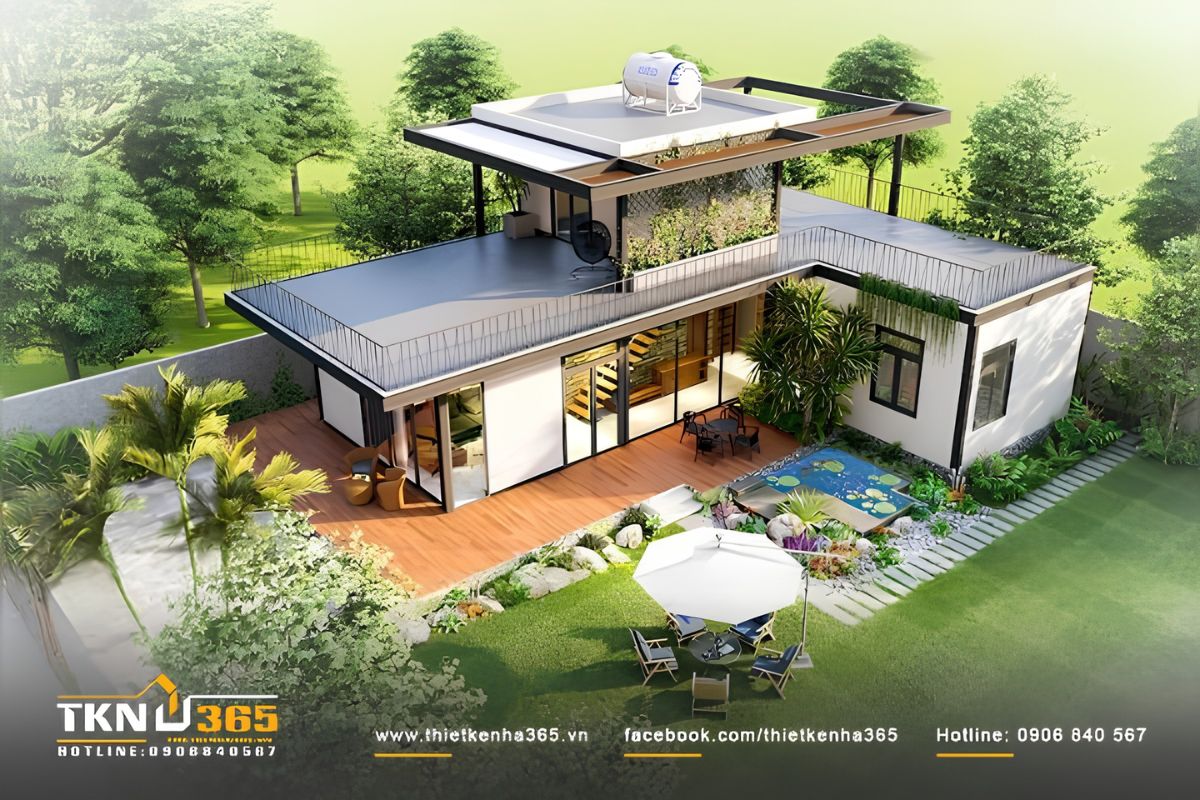 10+ Mẫu Thiết Kế Nhà Sân Vườn Đẹp, Hiện Đại Và Đáng Xây Nhất 10 Mẫu nhà sân vườn chữ L tạo điều kiện để các khu vực chức năng đều tiếp xúc với sân vườn