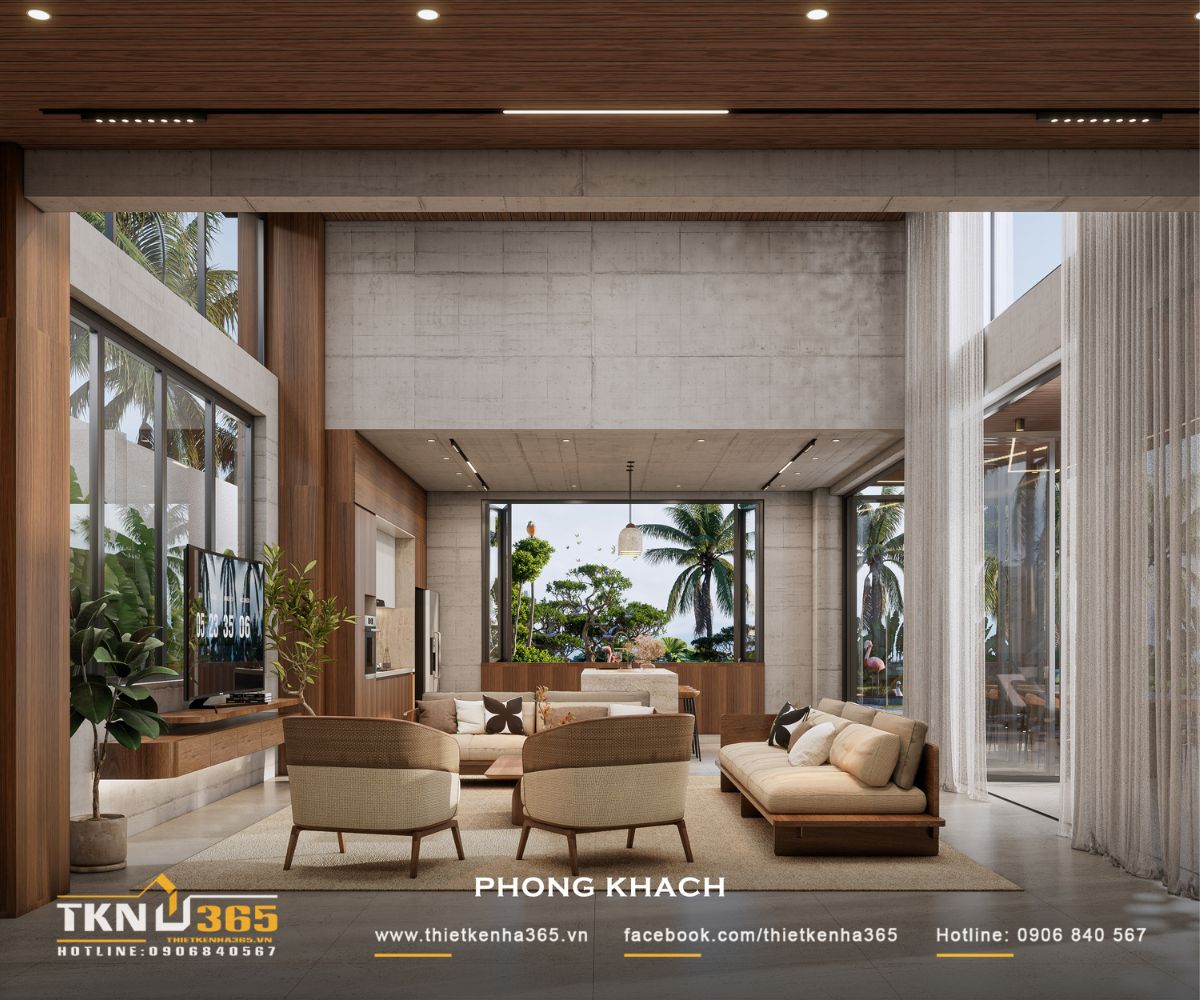 Cách bố trí nội thất gọn và khoảng lưu thông rộng giúp phòng khách giữ được cảm giác thoáng dù sử dụng bộ sofa kích thước lớn