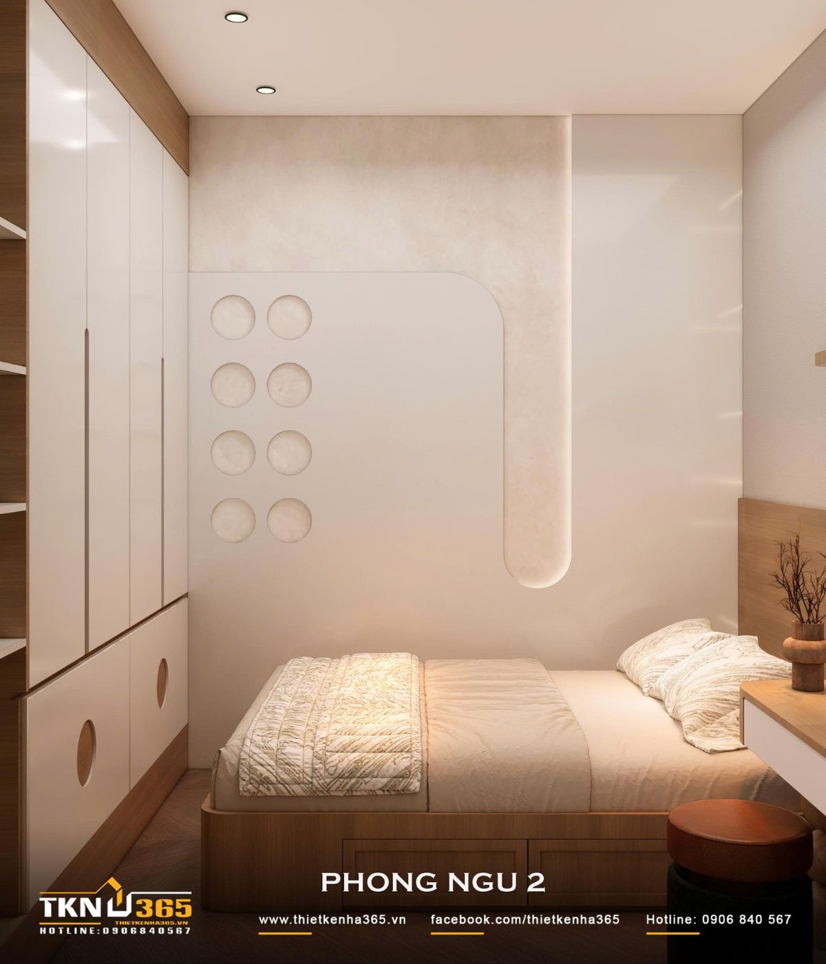 Nhà phố 2 tầng 6x10m ở Bình Dương gom những điều thân thuộc vào một mái nhà 28 Tủ quần áo phát triển theo chiều cao giúp phòng ngủ khai thác tốt diện tích đứng, hạn chế sử dụng thêm đồ nội thất rời