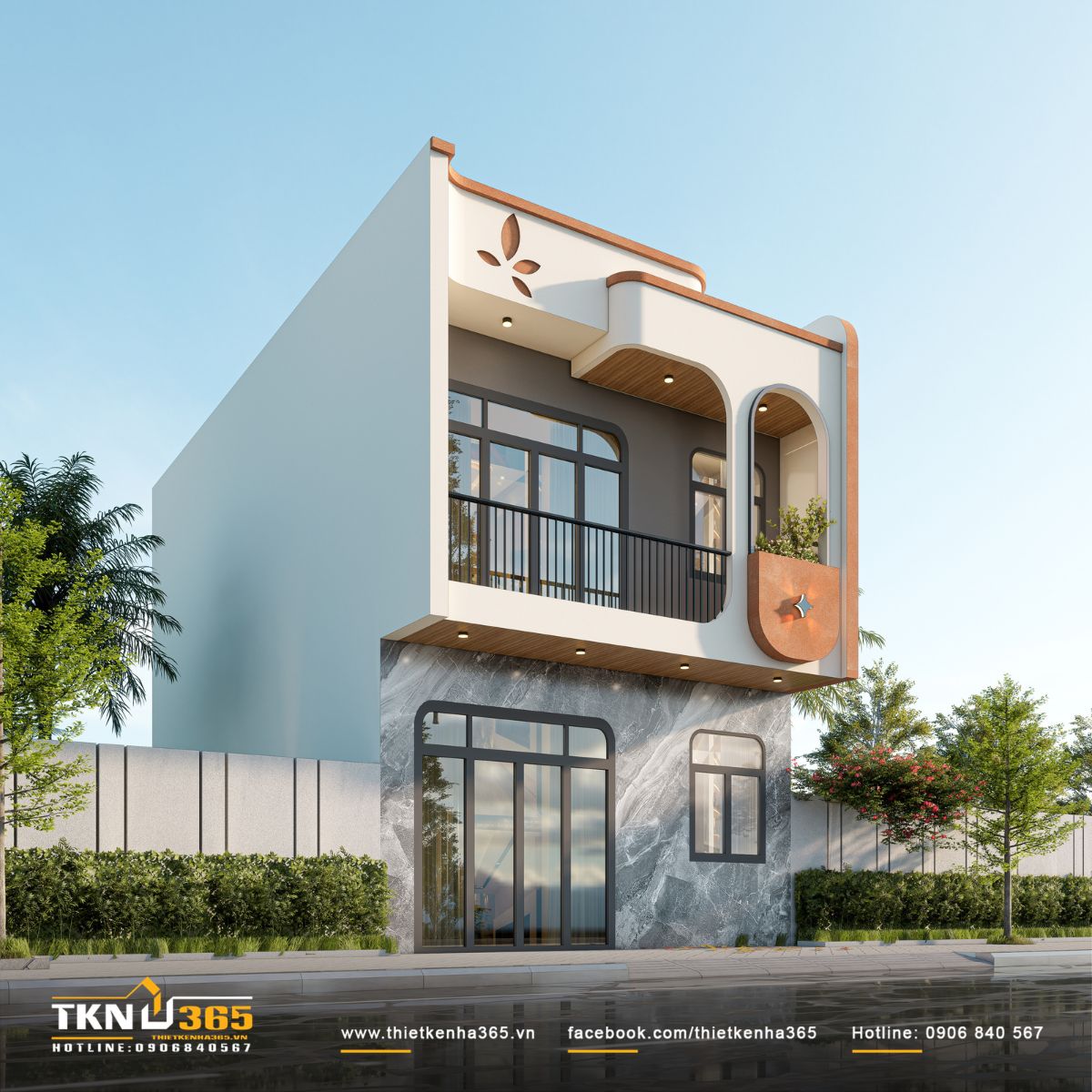 Nhà phố 2 tầng 6x10m ở Bình Dương gom những điều thân thuộc vào một mái nhà 3 Ban công mở rộng gần hết chiều ngang giúp mặt tiền thông thoáng, đồng thời hệ cửa kính lớn tăng khả năng lấy sáng cho không gian phía trong