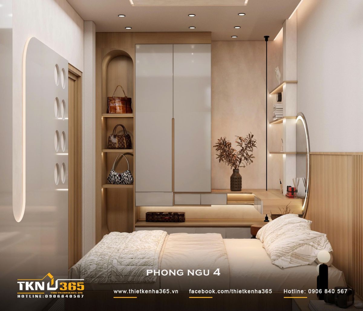 Nhà phố 2 tầng 6x10m ở Bình Dương gom những điều thân thuộc vào một mái nhà 34 Hệ tủ kết hợp hốc trưng bày túi xách, giúp các vật dụng cá nhân được sắp xếp tập trung và dễ sử dụng
