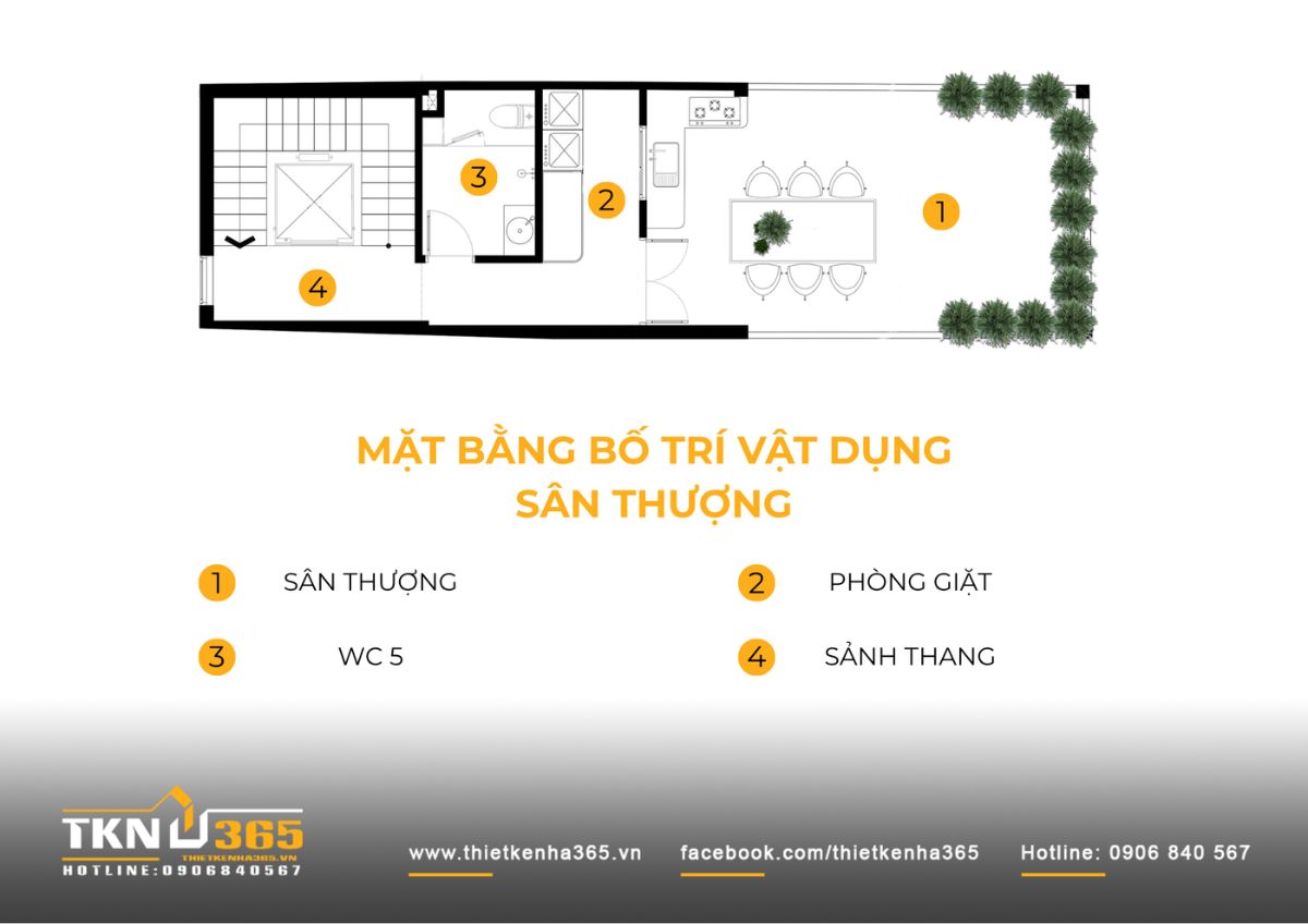 Nhà phố 5 tầng 4x15m ở Phú Nhuận đưa không gian riêng lên cao để tầng trệt rộng hơn 8 Sân thượng nhà phố 5 tầng kết hợp phòng giặt, WC và khoảng sinh hoạt ngoài trời có cây xanh bao quanh