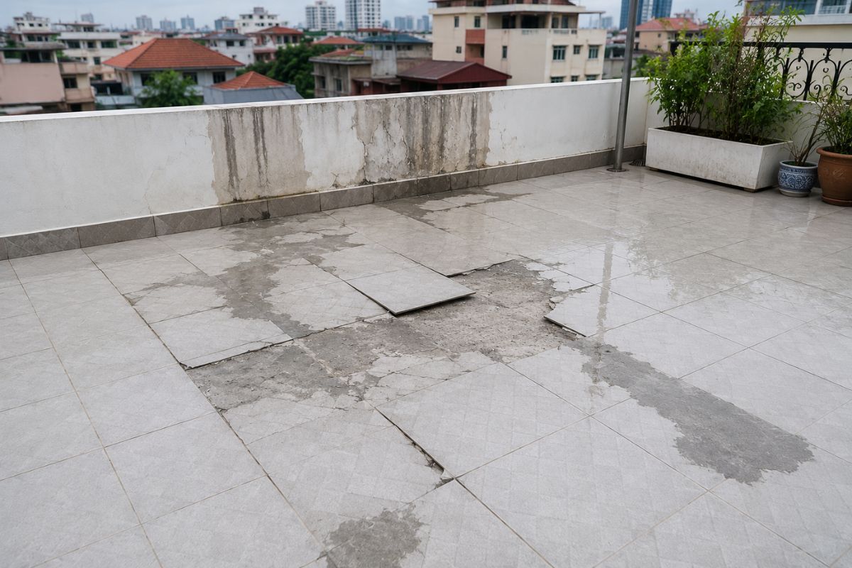 Với sân thượng đã lát gạch, cách xử lý sân thượng bị thấm phụ thuộc vào mức độ hư hỏng của lớp chống thấm bên dưới (Ảnh: Sưu tầm)
