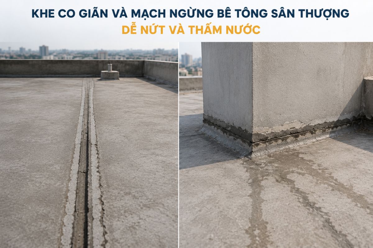 Khe co giãn và mạch ngừng cần được xử lý riêng để hạn chế nứt và thấm khi kết cấu có chuyển vị (Ảnh: Sưu tầm)