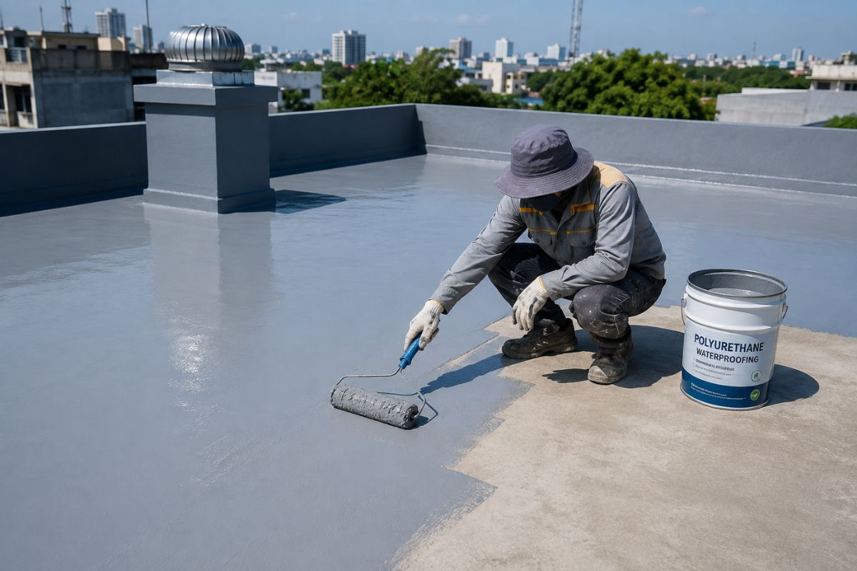Chống thấm sân thượng bằng polyurethane tạo màng liền mạch, đàn hồi và phù hợp với những bề mặt có chuyển vị nhỏ (Ảnh: Sưu tầm)