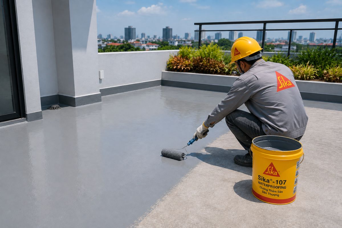 Chống thấm sân thượng bằng Sika cần lựa chọn đúng dòng sản phẩm theo điều kiện nền và mục đích sử dụng (Ảnh: Sưu tầm)