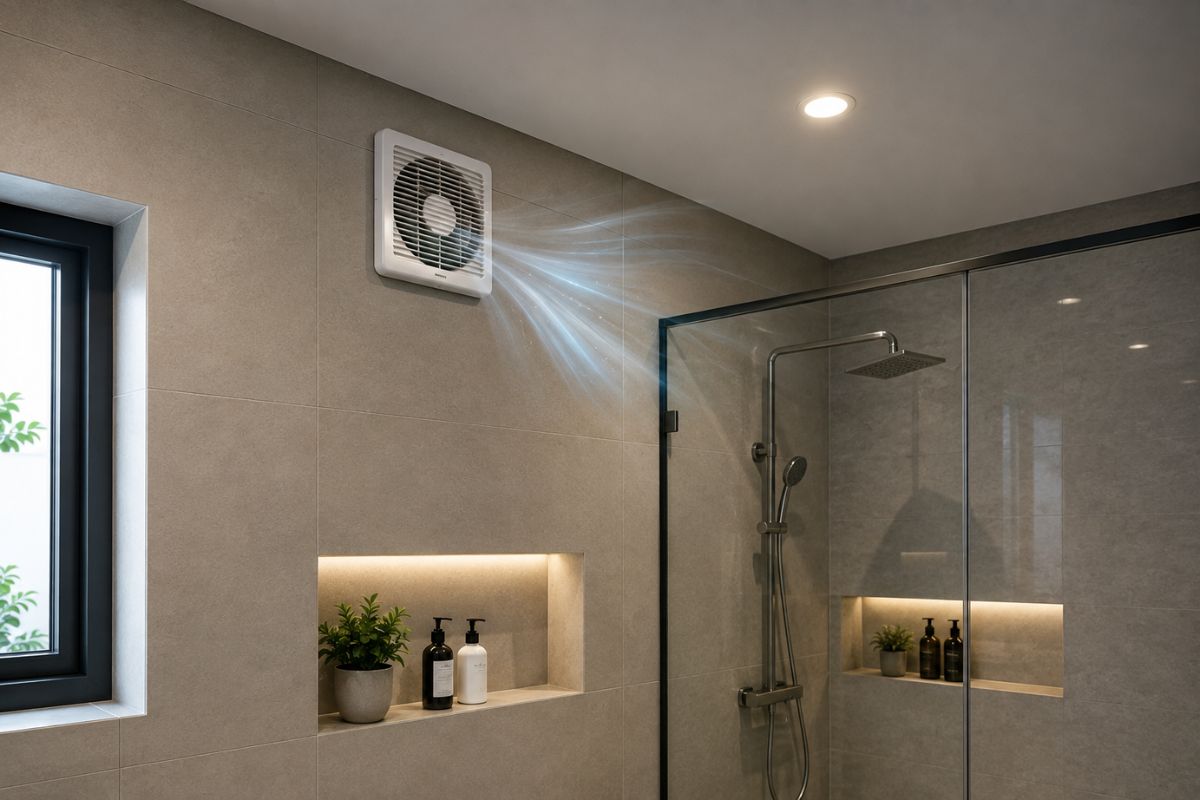 Giải Pháp Lấy Sáng Và Thông Gió Tự Nhiên Hiệu Quả Cho Nhà Ở 19 Khi điều kiện hướng gió trong thiết kế nhà không thuận lợi, quạt hút giúp bổ trợ thông gió cho những không gian kín và khó tạo đường thoát khí (Ảnh: Sưu tầm)