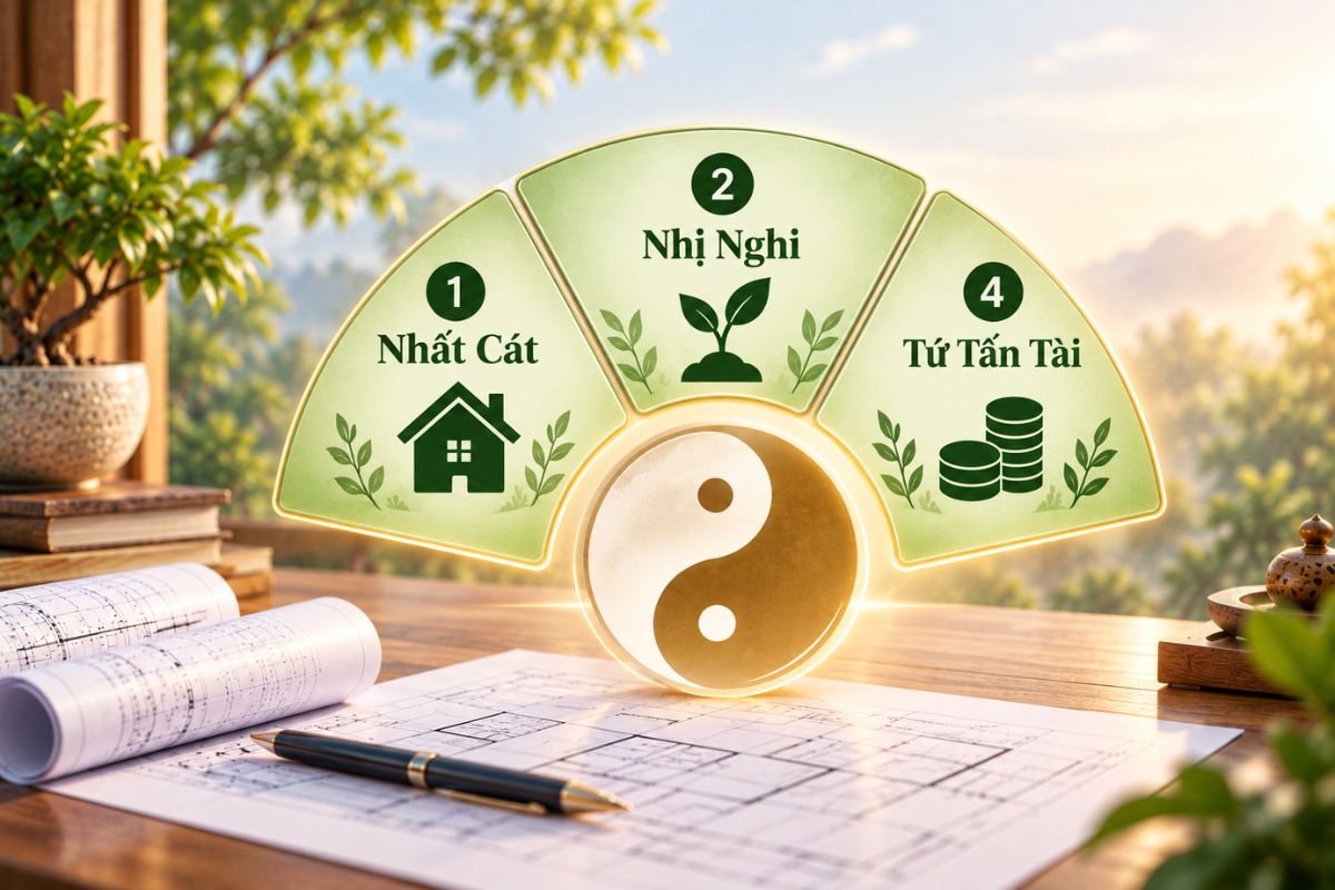 Hoang Ốc Là Gì? Cách Tính 6 Cung Và Xem Tuổi Làm Nhà Chính Xác 6 Theo phong thủy truyền thống, các tuổi mụ thuộc ba cung Hoang Ốc Nhất Cát, Nhị Nghi, Tứ Tấn Tài là tuổi đẹp khởi công xây nhà (Ảnh: Sưu tầm)