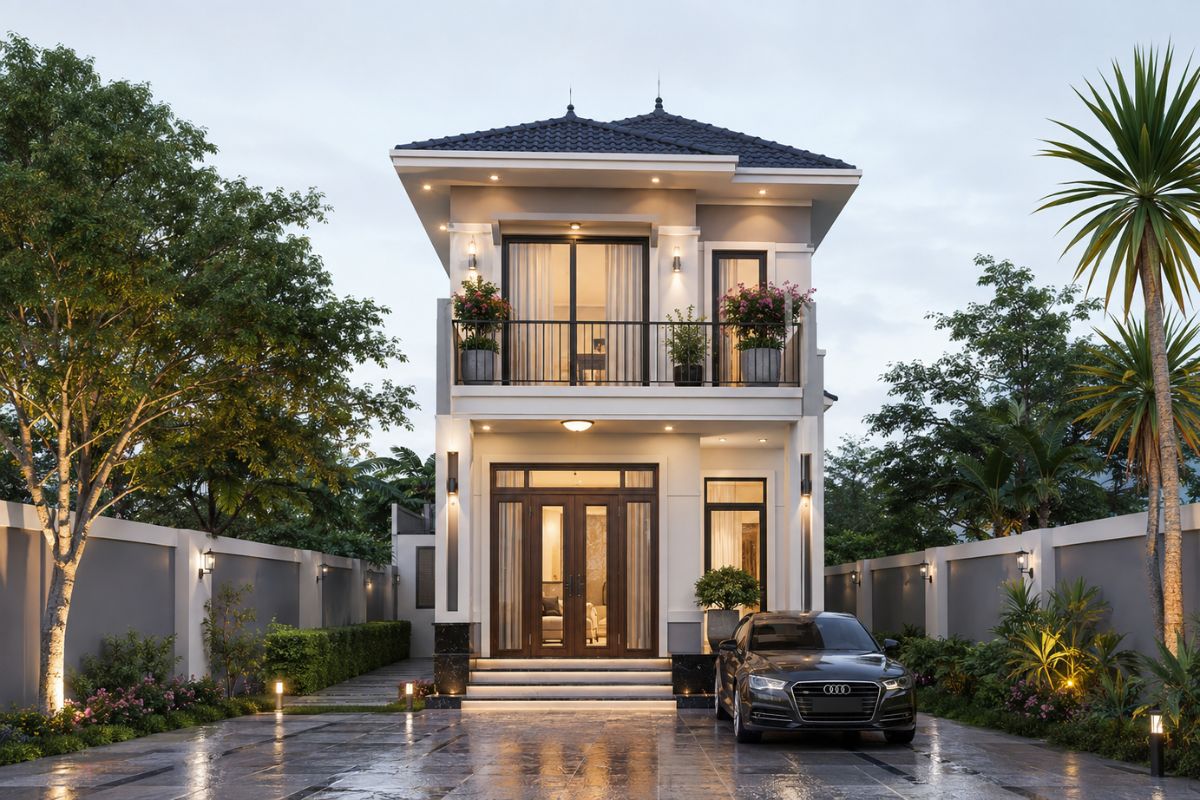 50+ Mẫu Nhà 6x16m Đẹp, Hiện Đại Và Tối Ưu Công Năng 10 Mẫu nhà 6x16 mái Nhật tạo hình thức cân đối, bề thế và đặc biệt phù hợp với công trình 1 - 2 tầng có mặt tiền rộng 6m (Ảnh: Sưu tầm)
