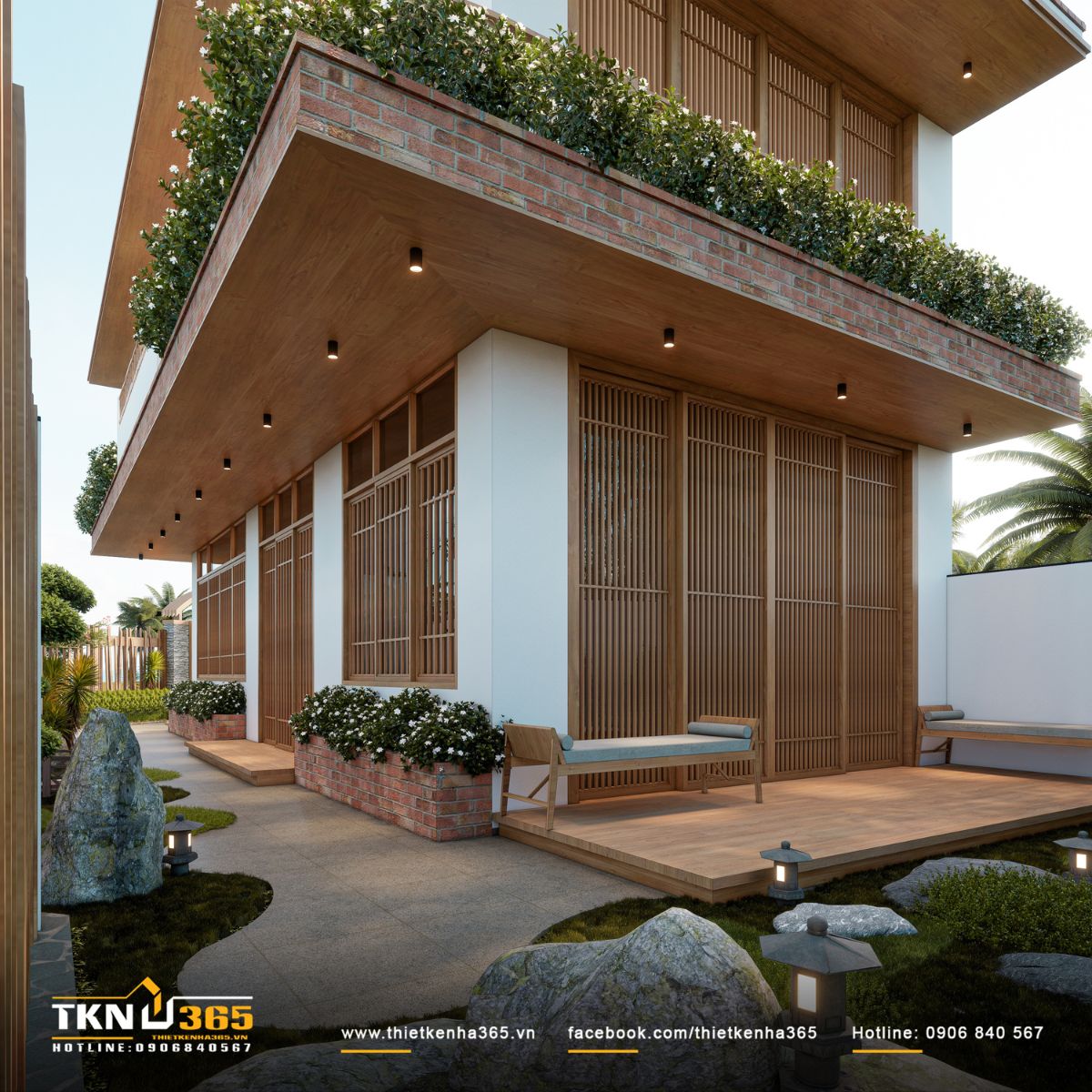 35+ Mẫu Thiết Kế Nhà 5x24 Đẹp, Hiện Đại Và Tối Ưu 120m2 Đất 2 Nhà 5x24m đẹp dành một phần diện tích cho sân trước, giếng trời và những khoảng thoáng để lấy sáng, lấy gió tự nhiên