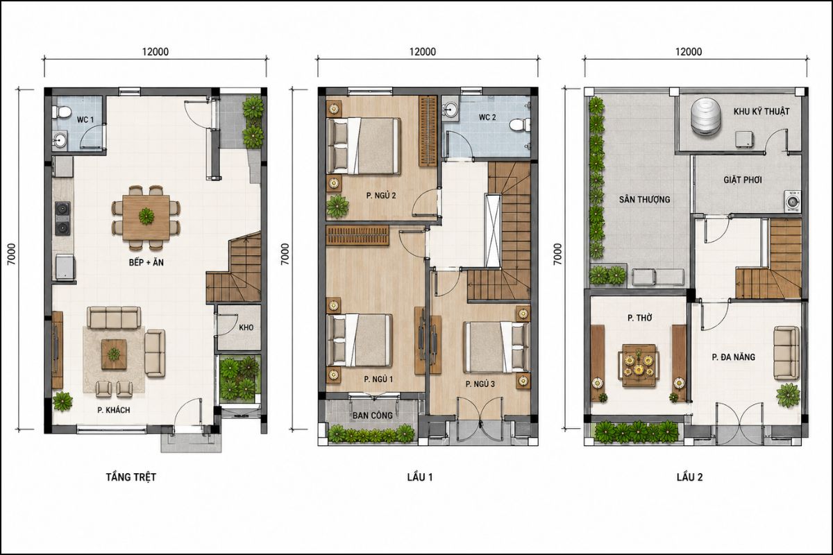 50+ Mẫu Thiết Kế Nhà 7x12 Đẹp, Hiện Đại Và Tối Ưu Công Năng 17 Nhà 7x12 có sân thượng ở tầng trên giúp bổ sung không gian thư giãn, giặt phơi và khu kỹ thuật cho gia đình (Ảnh: Sưu tầm)