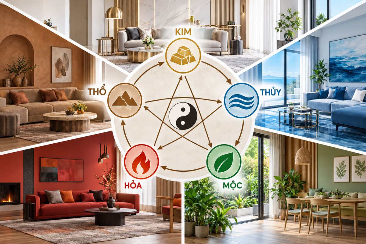 Ngũ hành tương sinh trong thiết kế nhà ở giúp cân bằng màu sắc, vật liệu và cách bố trí không gian sống (Ảnh: Sưu tầm)