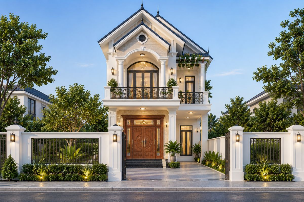 Mẫu thiết kế nhà 2 tầng 6x18 mái Thái nổi bật với hệ mái có độ dốc lớn (Ảnh: Sưu tầm)