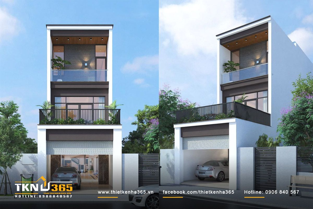 35+ Mẫu Nhà 1 Trệt 2 Lầu 4x20 Đẹp, Hiện Đại Và Tối Ưu Công Năng 14 Nhà 1 trệt 2 lầu 4x20 bố trí gara ô tô ở phía trước tầng trệt để thuận tiện ra vào