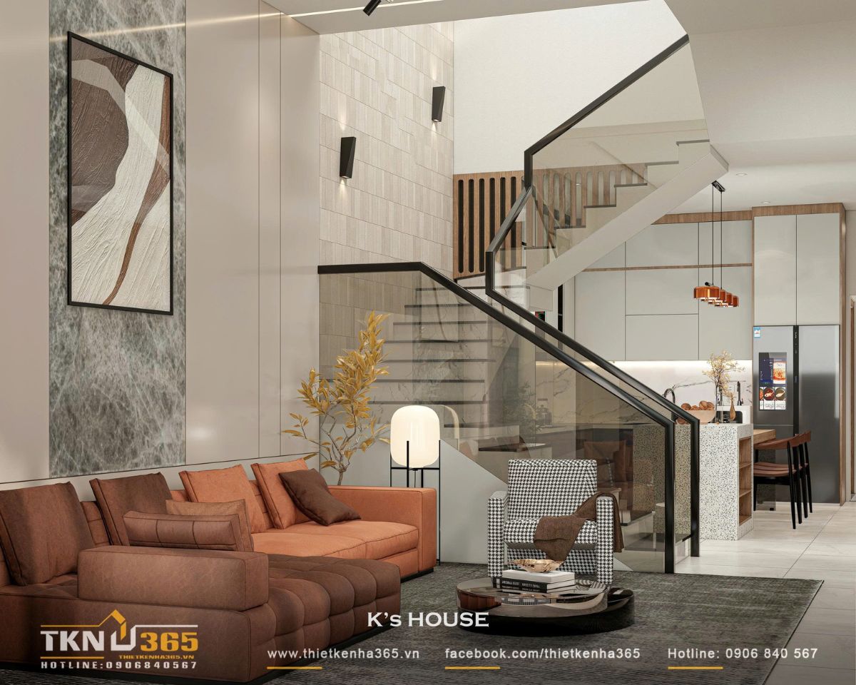 35+ Mẫu Nhà 1 Trệt 2 Lầu 4x20 Đẹp, Hiện Đại Và Tối Ưu Công Năng 19 Nhà 1 trệt 2 lầu 4x20 bố trí công năng hợp lý, ưu tiên phòng khách - bếp - ăn kết nối liền mạch