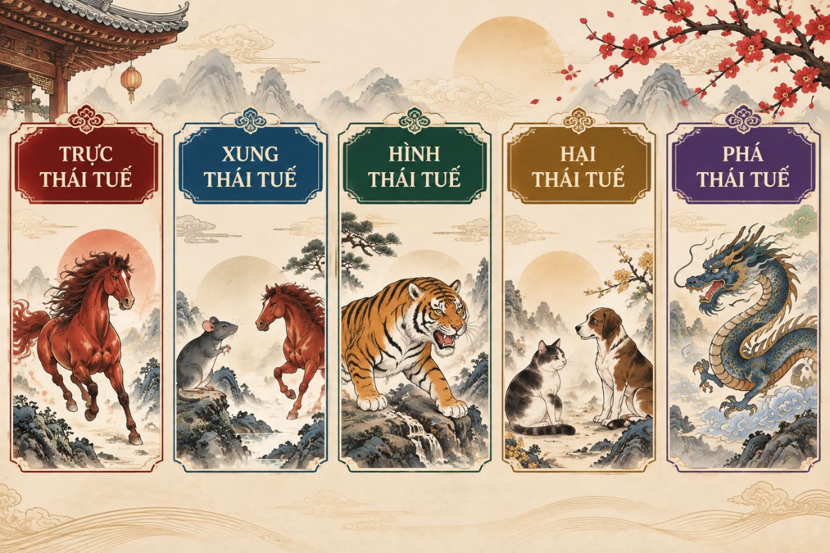 Thái Tuế Là Gì? Phạm Thái Tuế Có Ảnh Hưởng Gì Và Có Đáng Lo Không? 3 Phân loại Trực Thái Tuế, Xung Thái Tuế, Hình Thái Tuế, Hại Thái Tuế và Phá Thái Tuế theo quan hệ Địa Chi (Ảnh: Sưu tầm)
