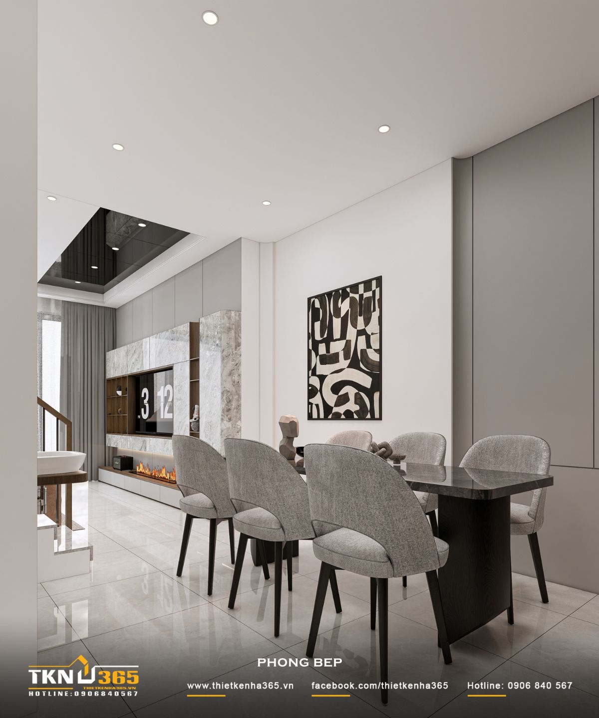 Nhà phố 3 tầng B’S House giữ sự riêng tư trong từng khoảng mở 14 Khu vực bàn ăn sáu ghế của nhà phố 3 tầng B’S House nằm liền kề phòng khách, tạo sự kết nối thuận tiện giữa các hoạt động sinh hoạt chung