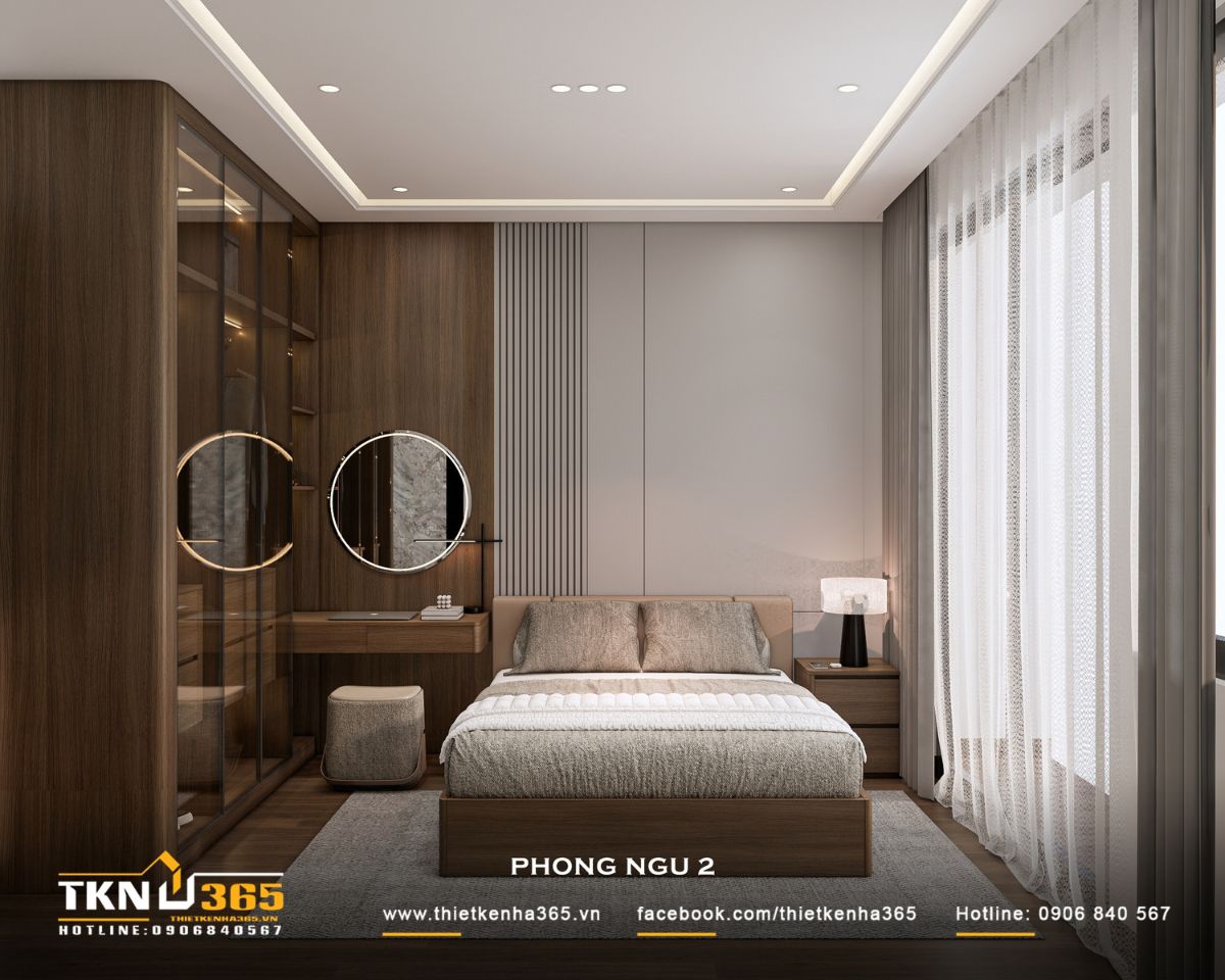 Nhà phố 3 tầng B’S House giữ sự riêng tư trong từng khoảng mở 19 Phòng ngủ 2 nhà phố 3 tầng kết hợp nội thất gỗ nâu với gam trắng, xám và hệ rèm hai lớp, tạo cảm giác ấm áp và đảm bảo sự riêng tư