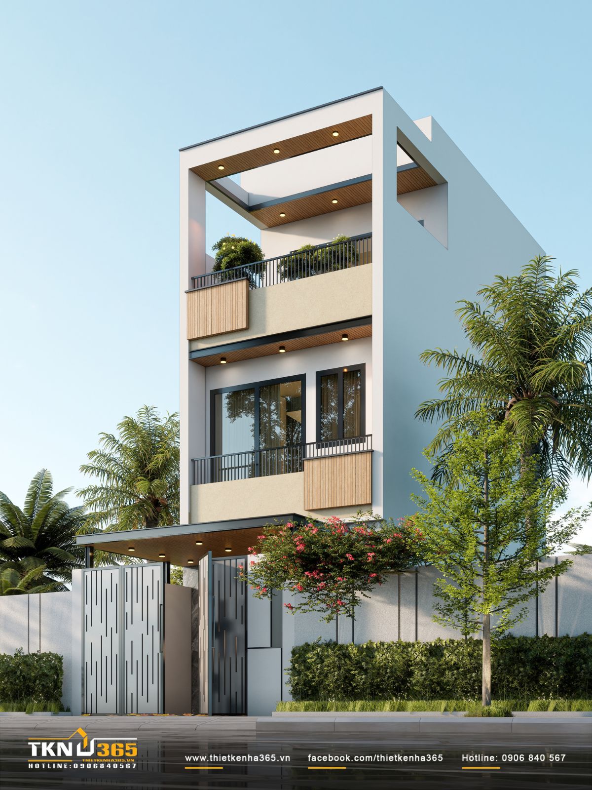 Nhà phố 3 tầng B’S House giữ sự riêng tư trong từng khoảng mở 2 Nhà phố 3 tầng tổ chức ban công, khoảng lùi và hệ mái đua để tạo chiều sâu, đồng thời che chắn cho không gian bên trong