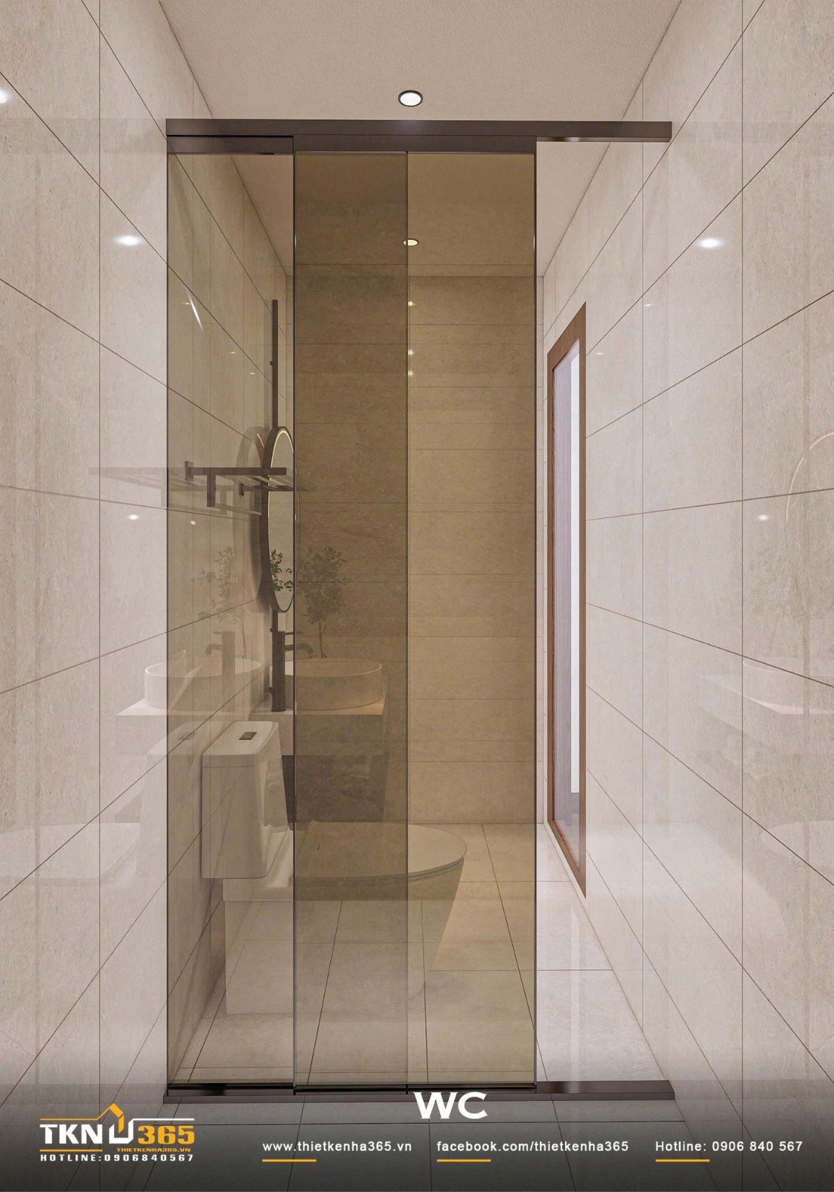 Nhà phố 3 tầng 4,1x14,5m ở Hóc Môn - Gói ghém những mong muốn giản dị trong một mái nhà 21 Hệ vách kính khung kim loại tối màu phân chia khu vực chức năng, giúp phòng vệ sinh nhà phố 3 tầng giữ được sự thông thoáng trong diện tích hạn chế