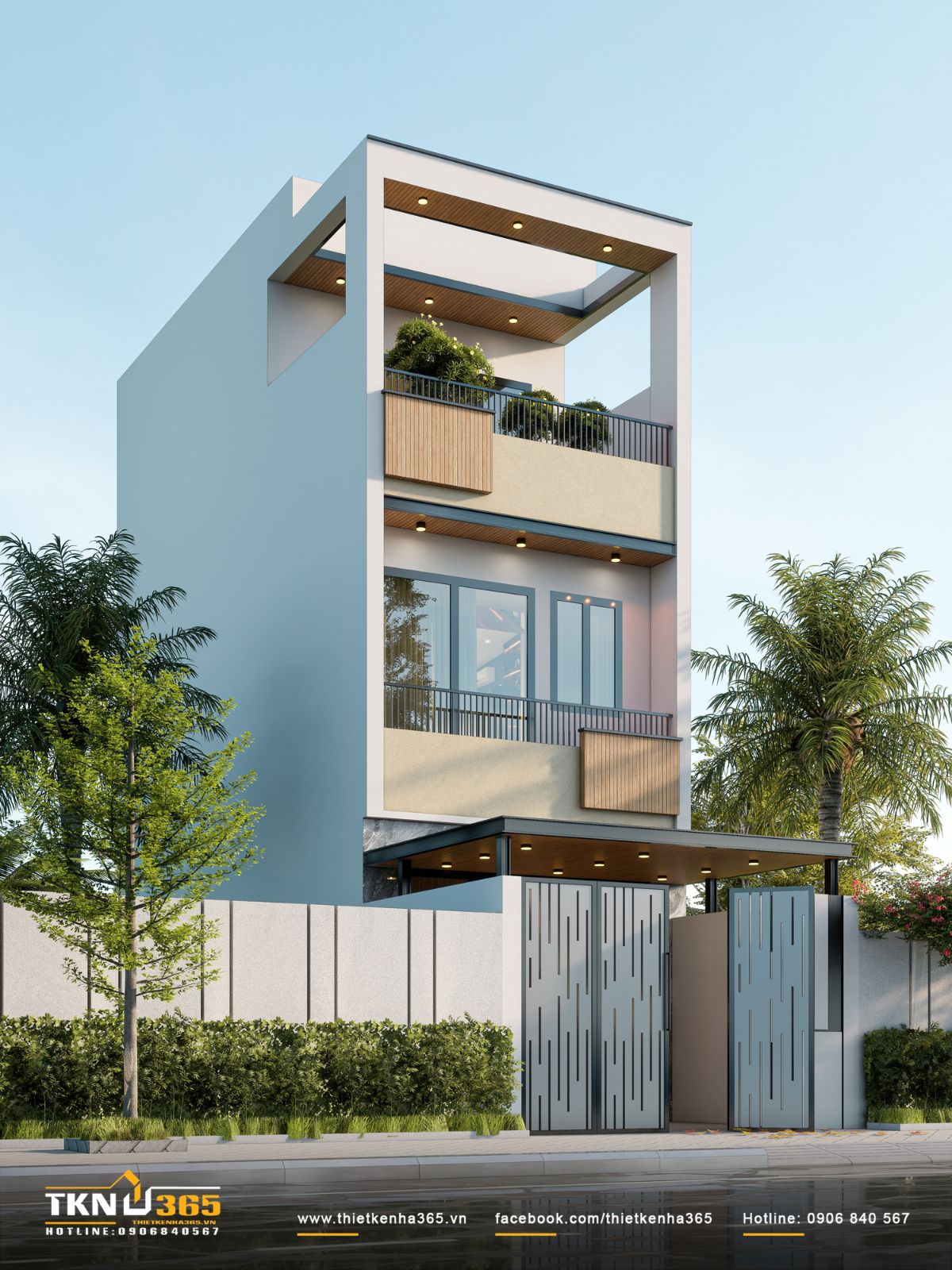 Nhà phố 3 tầng B’S House giữ sự riêng tư trong từng khoảng mở 3 Nhà phố 3 tầng B’S House kết hợp hệ cổng kim loại có khe thoáng với mái che sân trước, tạo khoảng đệm giữa đường phố và khu vực sinh hoạt