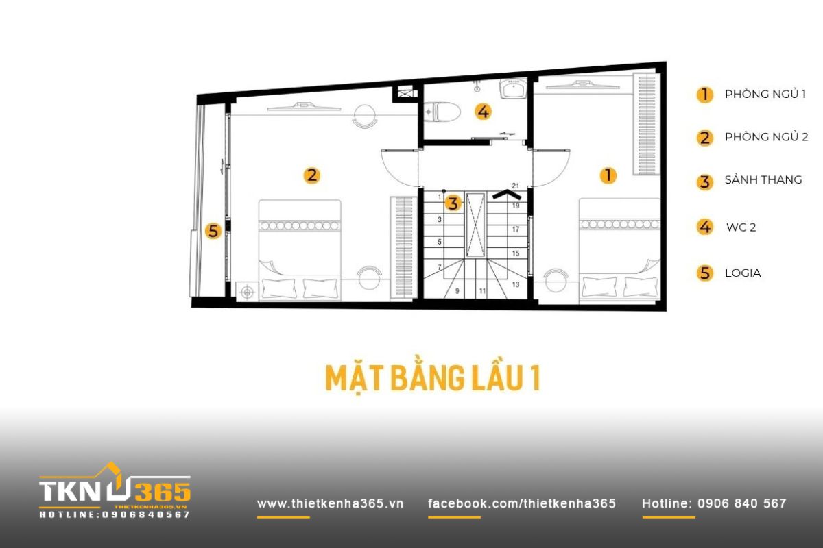 Nhà phố 3 tầng B’S House giữ sự riêng tư trong từng khoảng mở 7 Lầu 1 nhà phố 3 tầng bố trí hai phòng ngủ ở hai phía cầu thang, kết hợp WC chung và logia phía trước để lấy sáng tự nhiên