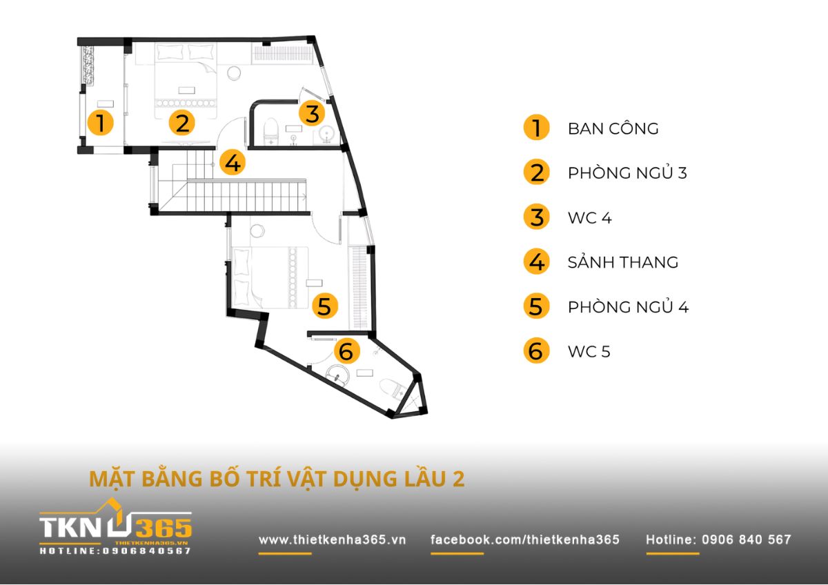 Nhà phố 4 tầng 3x8m ở Hóc Môn: Chắt chiu từng mét vuông cho tổ ấm đủ đầy 10 Mặt bằng lầu 2 nhà phố 4 tầng tiếp tục bố trí hai phòng ngủ, hai WC và ban công, đảm bảo không gian riêng cho các thành viên