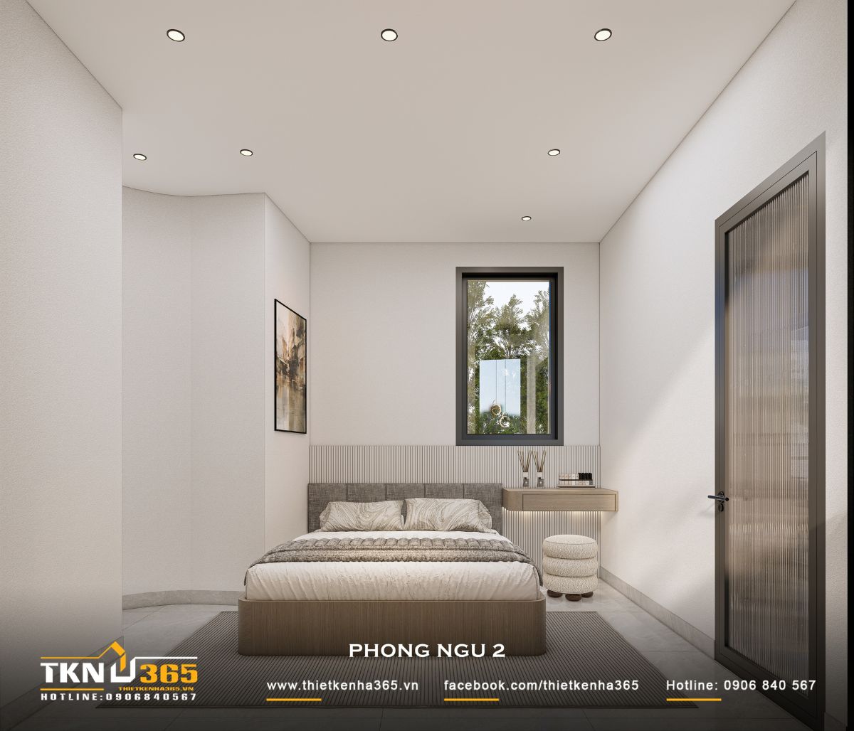 Nhà phố 4 tầng 3x8m ở Hóc Môn: Chắt chiu từng mét vuông cho tổ ấm đủ đầy 23 Phòng ngủ 2 bố trí giường sát tường, kết hợp bàn trang điểm nhỏ và cửa sổ lấy sáng tự nhiên