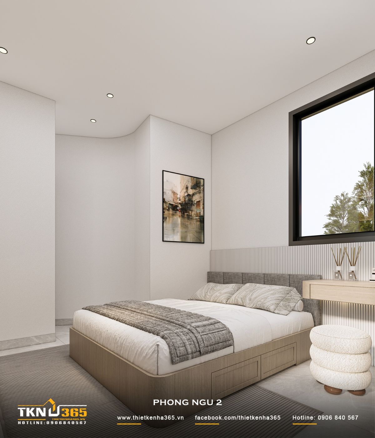 Nhà phố 4 tầng 3x8m ở Hóc Môn: Chắt chiu từng mét vuông cho tổ ấm đủ đầy 24 Giường ngủ tích hợp ngăn kéo bên dưới giúp phòng ngủ 2 tận dụng diện tích lưu trữ mà không cần bổ sung nhiều nội thất rời