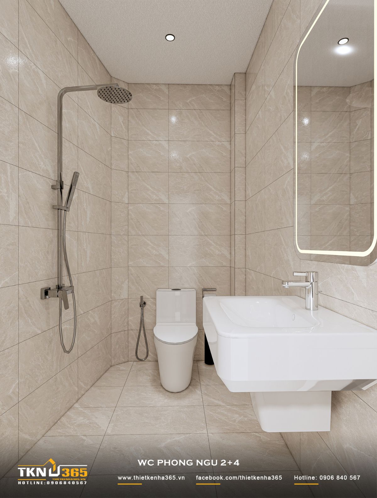 Nhà phố 4 tầng 3x8m ở Hóc Môn: Chắt chiu từng mét vuông cho tổ ấm đủ đầy 30 WC phòng ngủ 2 và 4 bố trí lavabo, bồn cầu và khu vực tắm dọc theo các mặt tường, giúp tận dụng diện tích và giữ lối di chuyển thuận tiện
